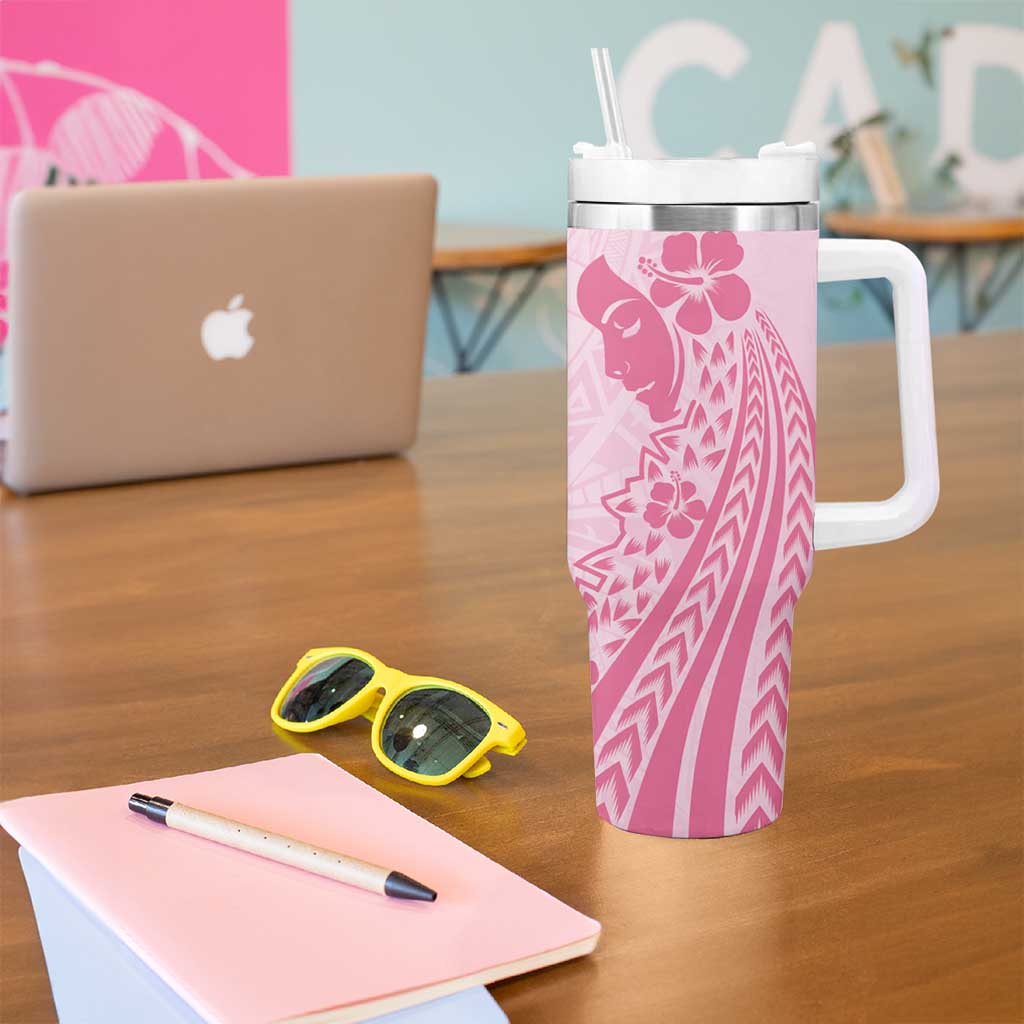 Pacific Girl and Butterfly Cancer Ribbon Personalised Tumbler With Handle LT9 - Polynesian Pride