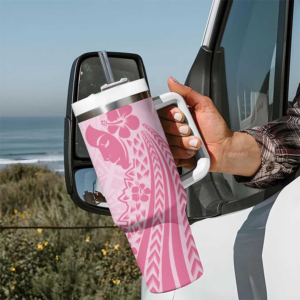Pacific Girl and Butterfly Cancer Ribbon Personalised Tumbler With Handle LT9 - Polynesian Pride