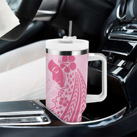 Pacific Girl and Butterfly Cancer Ribbon Personalised Tumbler With Handle LT9 - Polynesian Pride