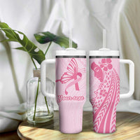 Pacific Girl and Butterfly Cancer Ribbon Personalised Tumbler With Handle LT9 - Polynesian Pride