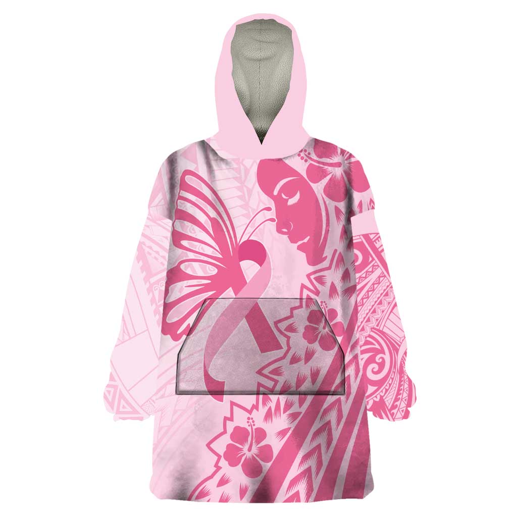 Pacific Girl and Butterfly Cancer Ribbon Personalised Wearable Blanket Hoodie LT9 One Size Pink - Polynesian Pride