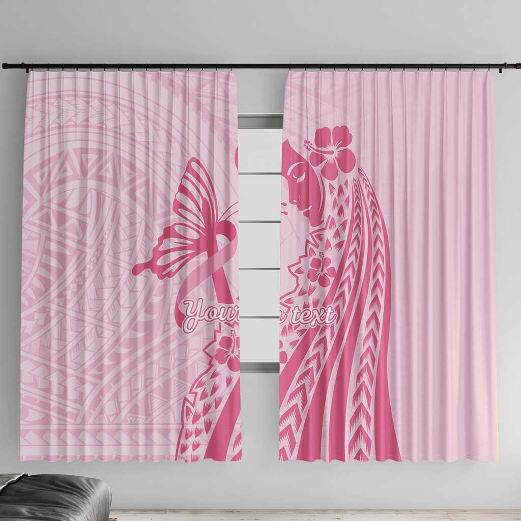 Pacific Girl and Butterfly Cancer Ribbon Personalised Window Curtain LT9 With Hooks Pink - Polynesian Pride