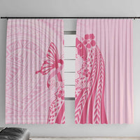 Pacific Girl and Butterfly Cancer Ribbon Personalised Window Curtain LT9 With Hooks Pink - Polynesian Pride