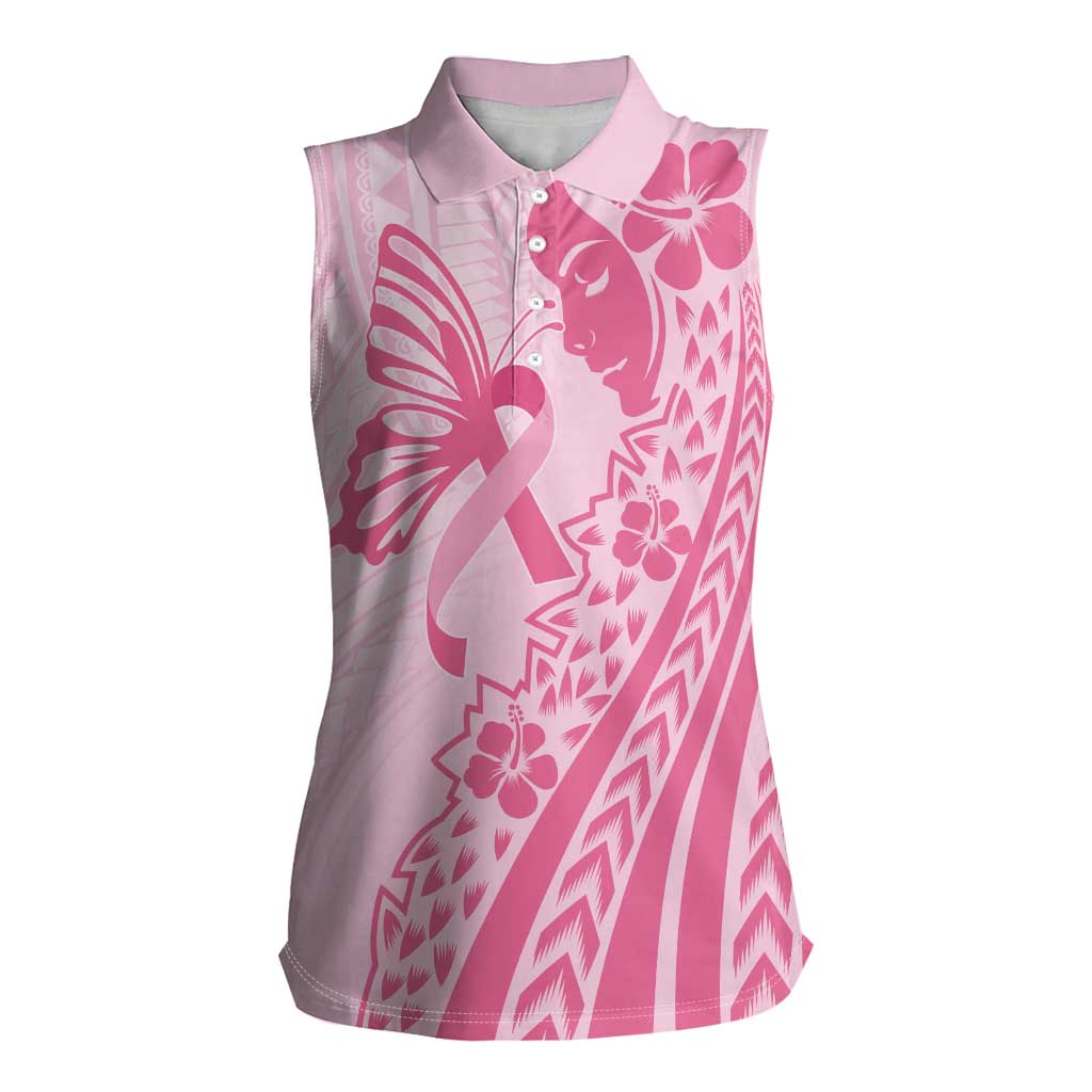 Pacific Girl and Butterfly Cancer Ribbon Personalised Women Sleeveless Polo Shirt