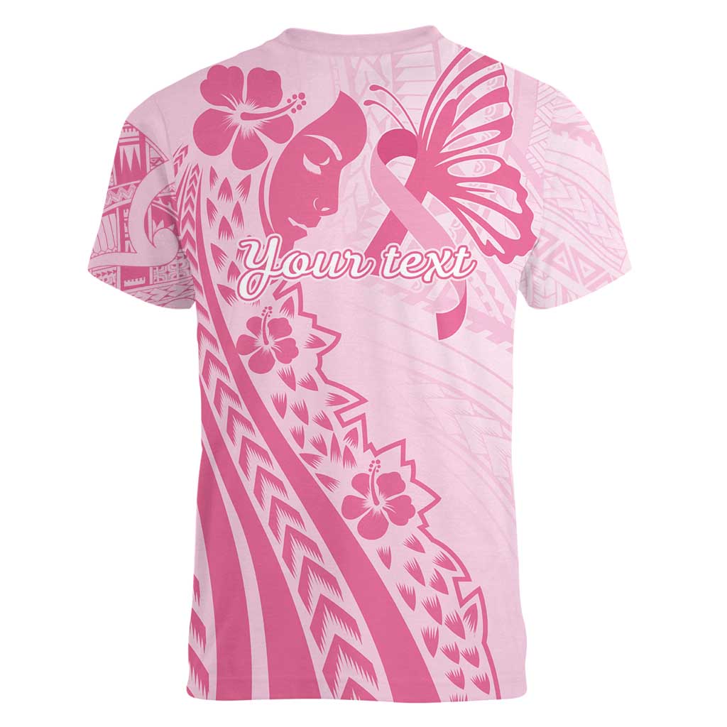 Pacific Girl and Butterfly Cancer Ribbon Personalised Women V-Neck T-Shirt