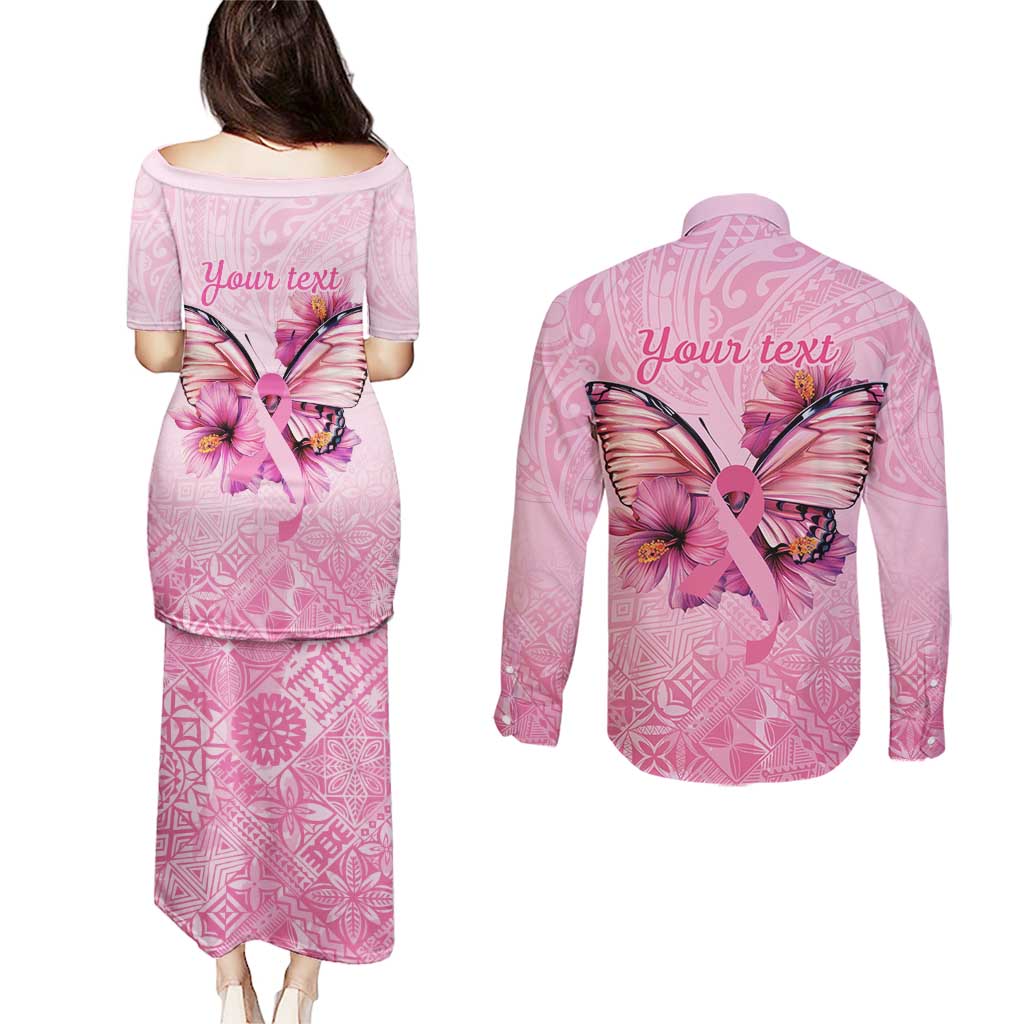 Faith Hope Love Butterfly Ribbon Personalised Couples Matching Puletasi and Long Sleeve Button Shirt LT9 - Polynesian Pride