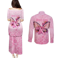 Faith Hope Love Butterfly Ribbon Personalised Couples Matching Puletasi and Long Sleeve Button Shirt LT9 - Polynesian Pride