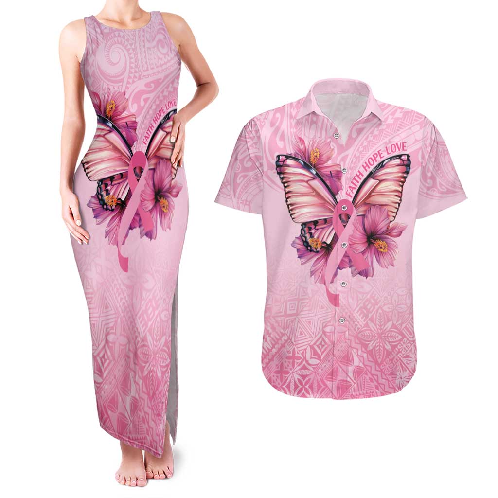 Faith Hope Love Butterfly Ribbon Personalised Couples Matching Tank Maxi Dress and Hawaiian Shirt LT9 Pink - Polynesian Pride