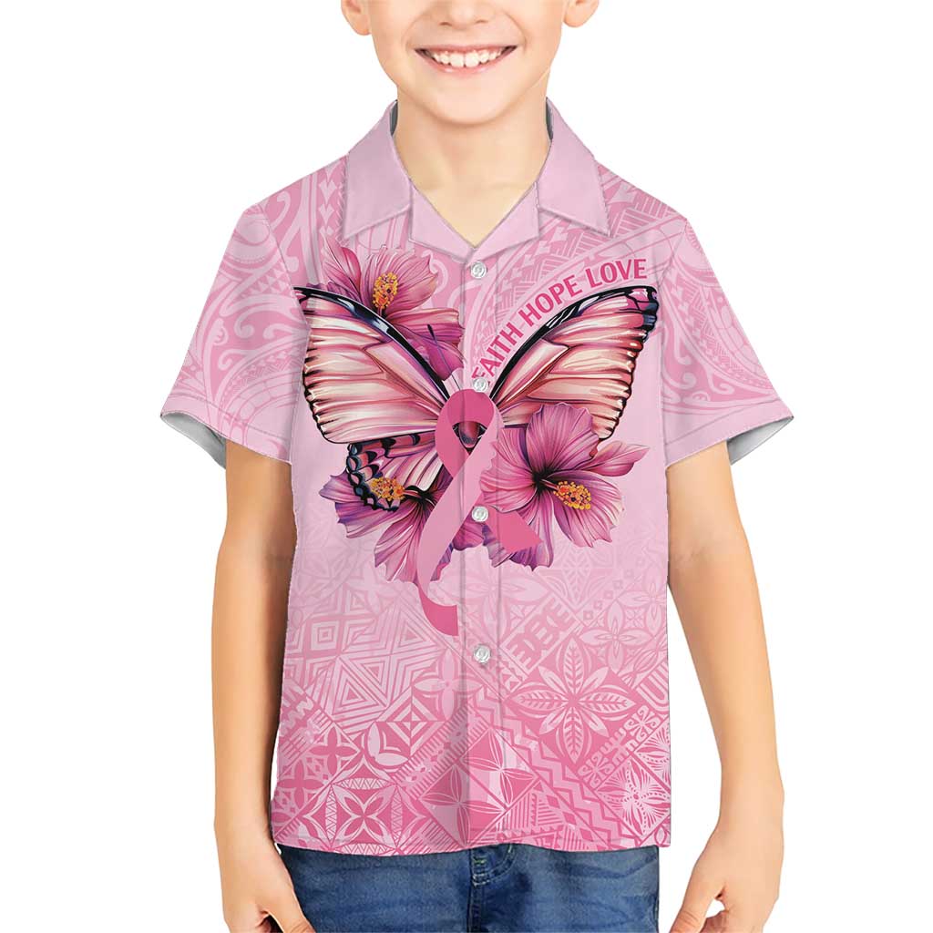 Faith Hope Love Butterfly Ribbon Personalised Family Matching Short Sleeve Bodycon Dress and Hawaiian Shirt