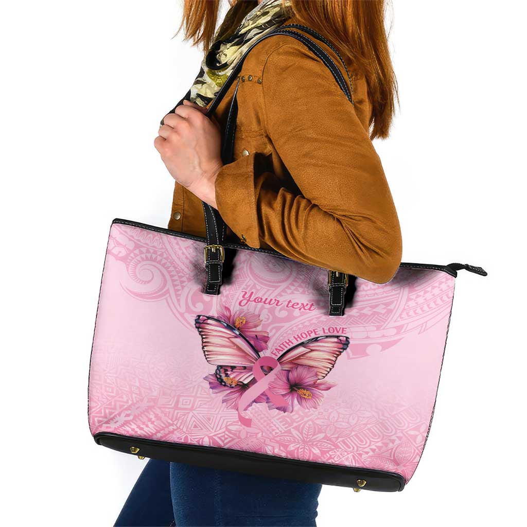 Faith Hope Love Butterfly Ribbon Personalised Leather Tote Bag LT9 Pink - Polynesian Pride