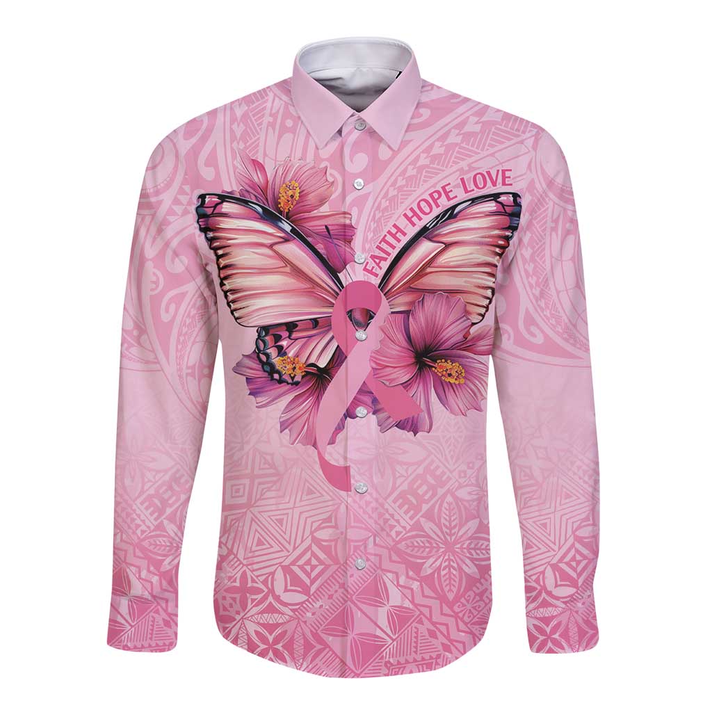 Faith Hope Love Butterfly Ribbon Personalised Long Sleeve Button Shirt