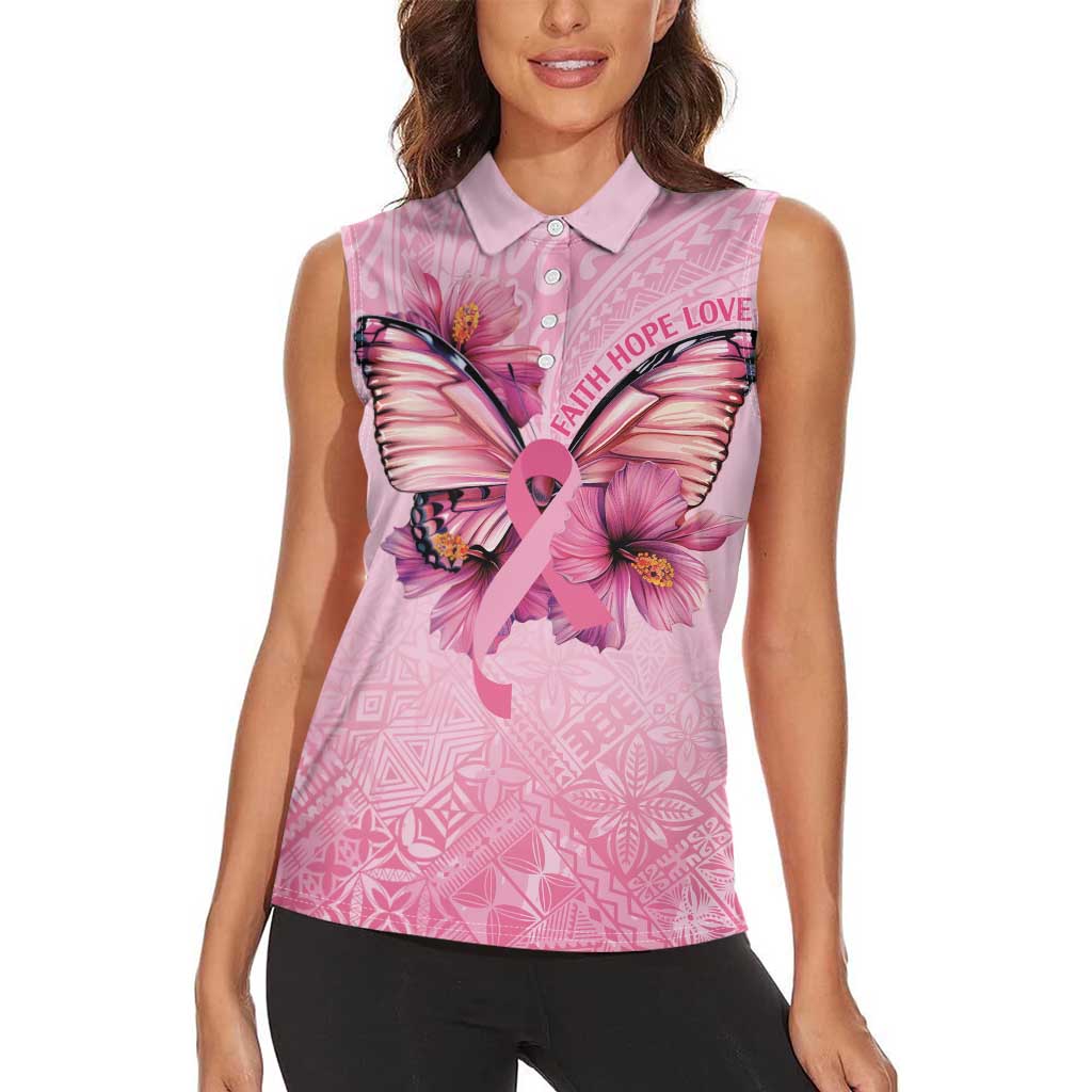 Faith Hope Love Butterfly Ribbon Personalised Women Sleeveless Polo Shirt