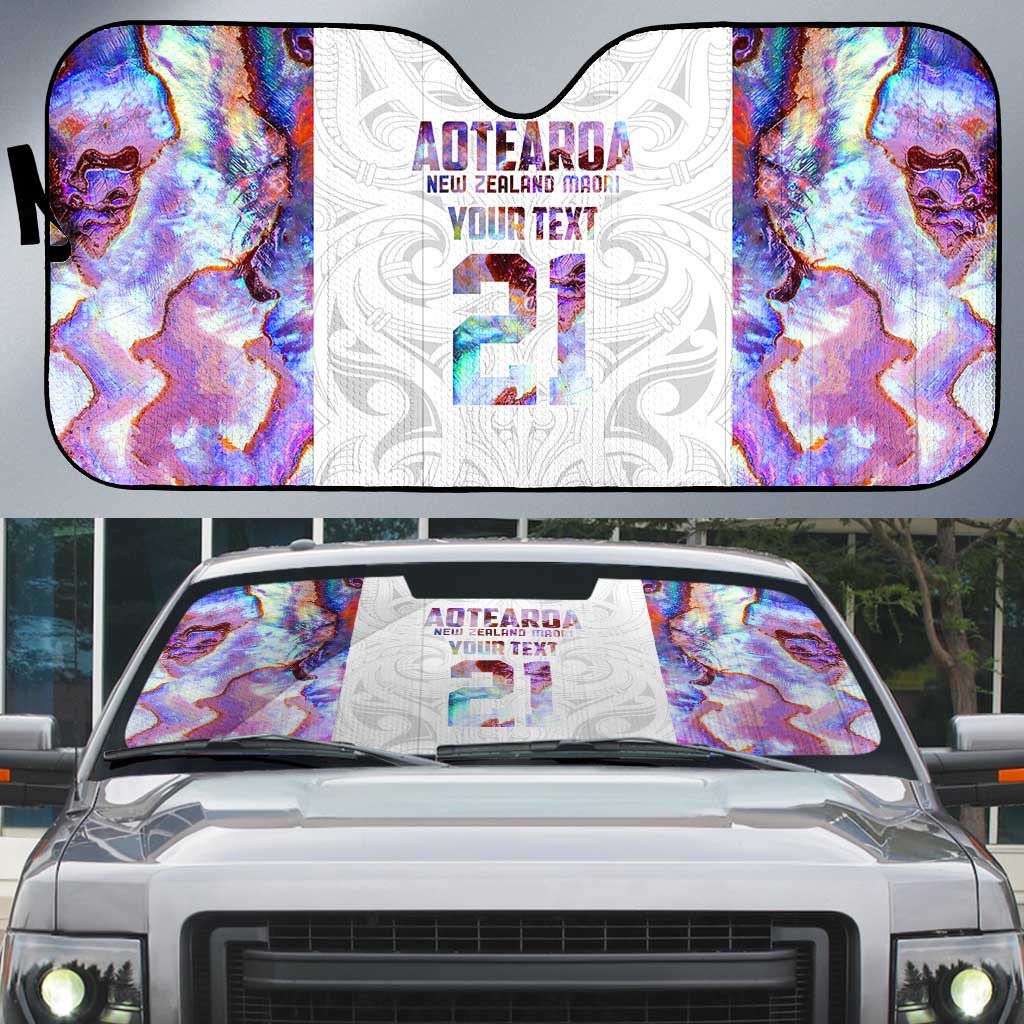 Custom New Zealand Aotearoa Auto Sun Shade Pink Maori Paua Shell Indigenous - Polynesian Pride