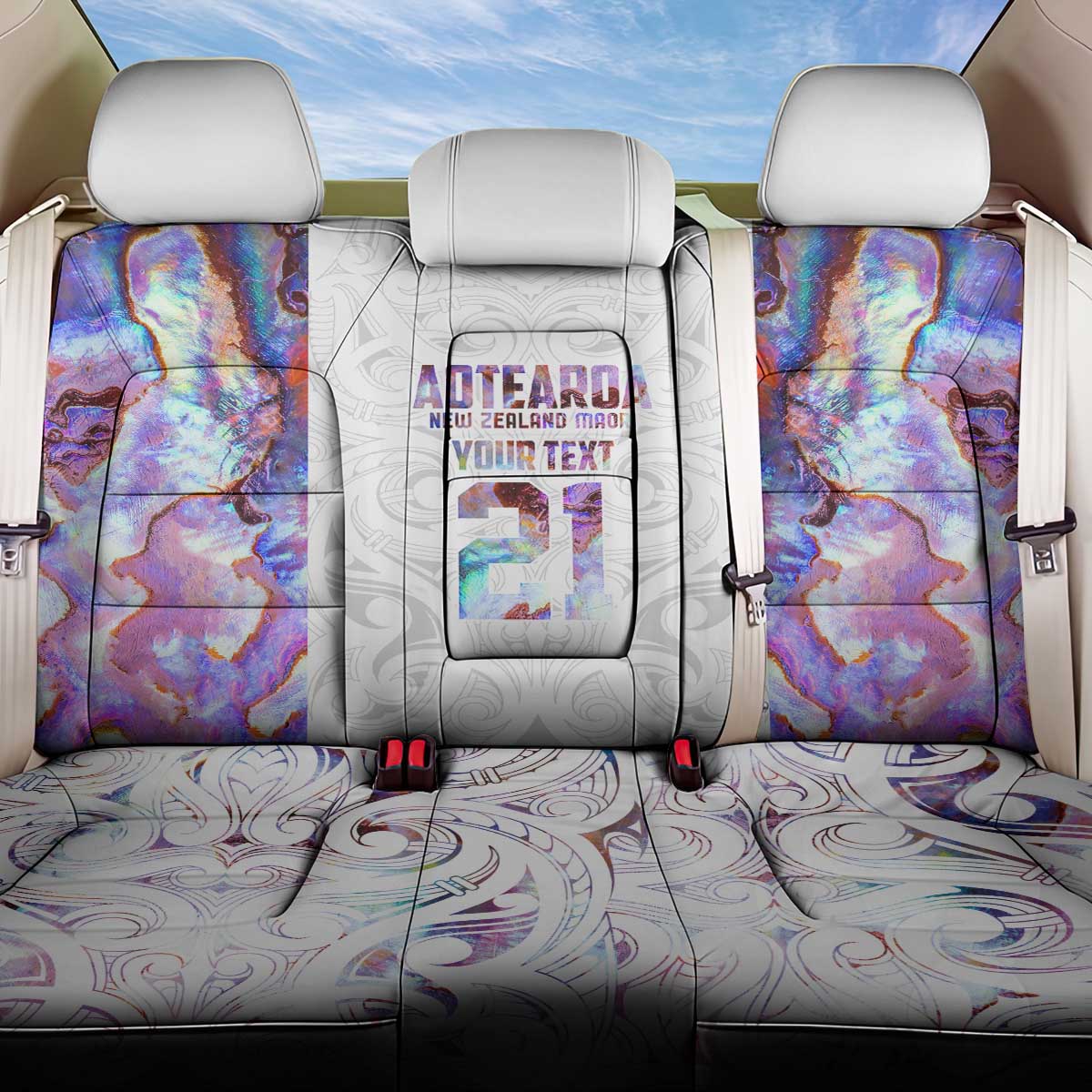 Custom New Zealand Aotearoa Back Car Seat Cover Pink Maori Paua Shell Indigenous - Polynesian Pride