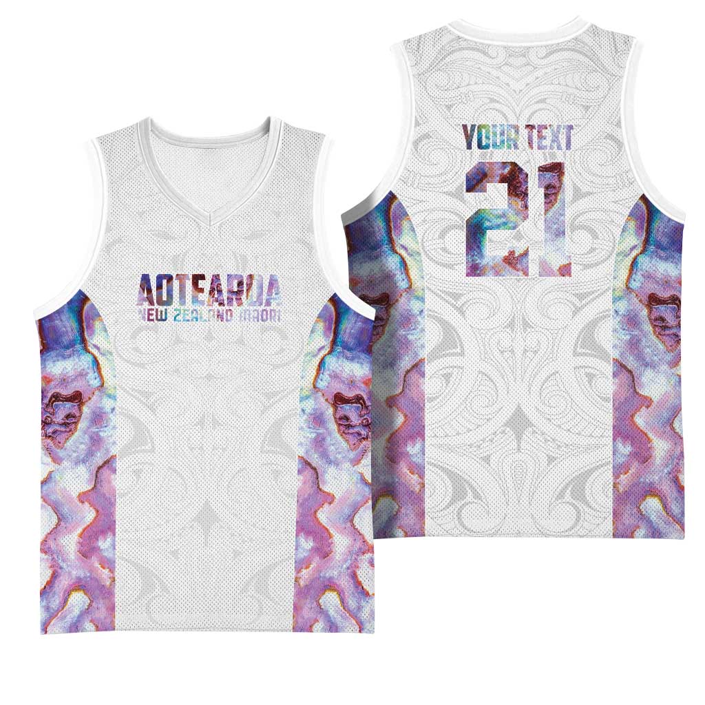 Custom New Zealand Aotearoa Basketball Jersey Pink Maori Paua Shell Indigenous - Polynesian Pride