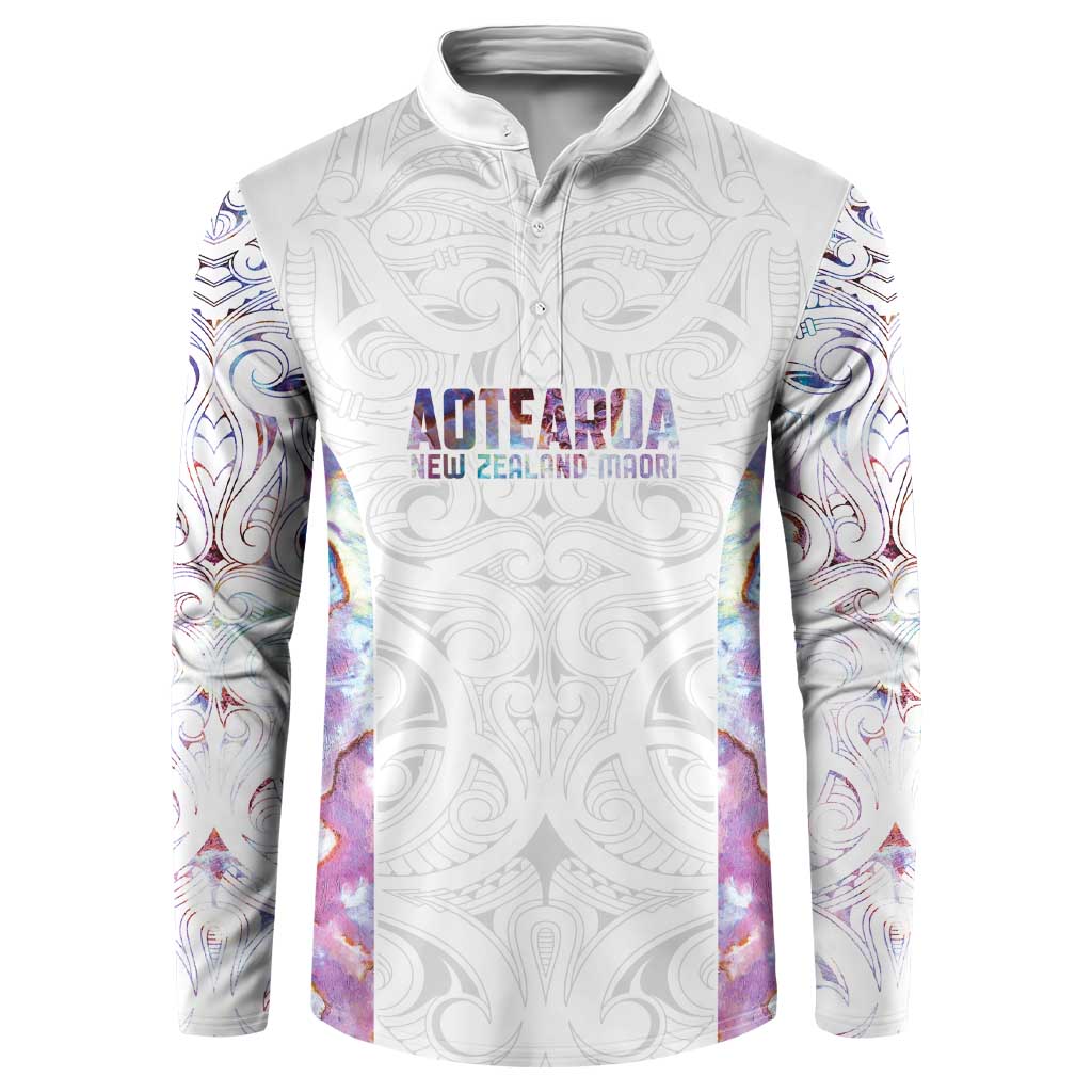 Custom New Zealand Aotearoa Button Sweatshirt Pink Maori Paua Shell Indigenous - Polynesian Pride
