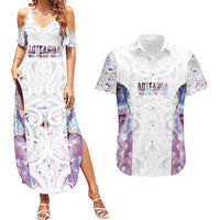 Custom New Zealand Aotearoa Couples Matching Summer Maxi Dress and Hawaiian Shirt Pink Maori Paua Shell Indigenous - Polynesian Pride