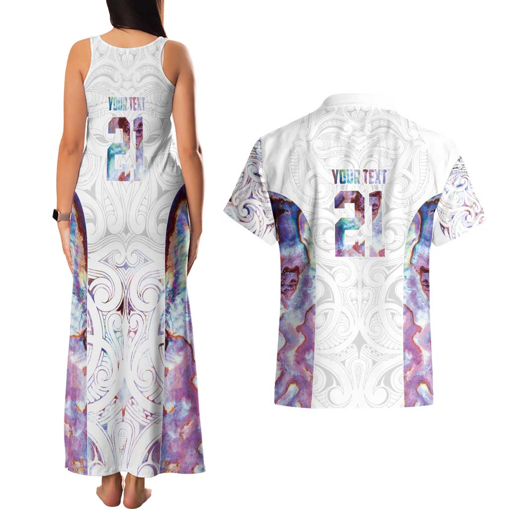 Custom New Zealand Aotearoa Couples Matching Tank Maxi Dress and Hawaiian Shirt Pink Maori Paua Shell Indigenous - Polynesian Pride