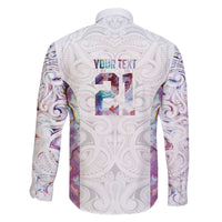 Custom New Zealand Aotearoa Family Matching Off The Shoulder Long Sleeve Dress and Hawaiian Shirt Pink Maori Paua Shell Indigenous - Polynesian Pride