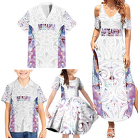Custom New Zealand Aotearoa Family Matching Summer Maxi Dress and Hawaiian Shirt Pink Maori Paua Shell Indigenous - Polynesian Pride