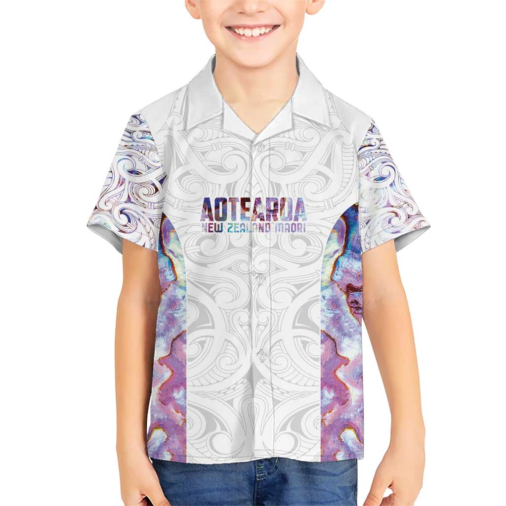 Custom New Zealand Aotearoa Kid Hawaiian Shirt Pink Maori Paua Shell Indigenous - Polynesian Pride