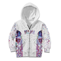 Custom New Zealand Aotearoa Kid Hoodie Pink Maori Paua Shell Indigenous - Polynesian Pride