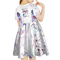 Custom New Zealand Aotearoa Kid Short Sleeve Dress Pink Maori Paua Shell Indigenous - Polynesian Pride