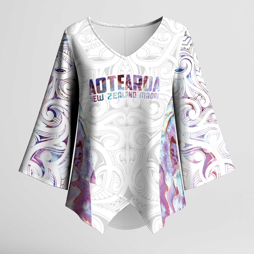 Custom New Zealand Aotearoa Kimono Sleeve Blouse Pink Maori Paua Shell Indigenous - Polynesian Pride