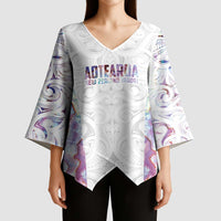 Custom New Zealand Aotearoa Kimono Sleeve Blouse Pink Maori Paua Shell Indigenous - Polynesian Pride