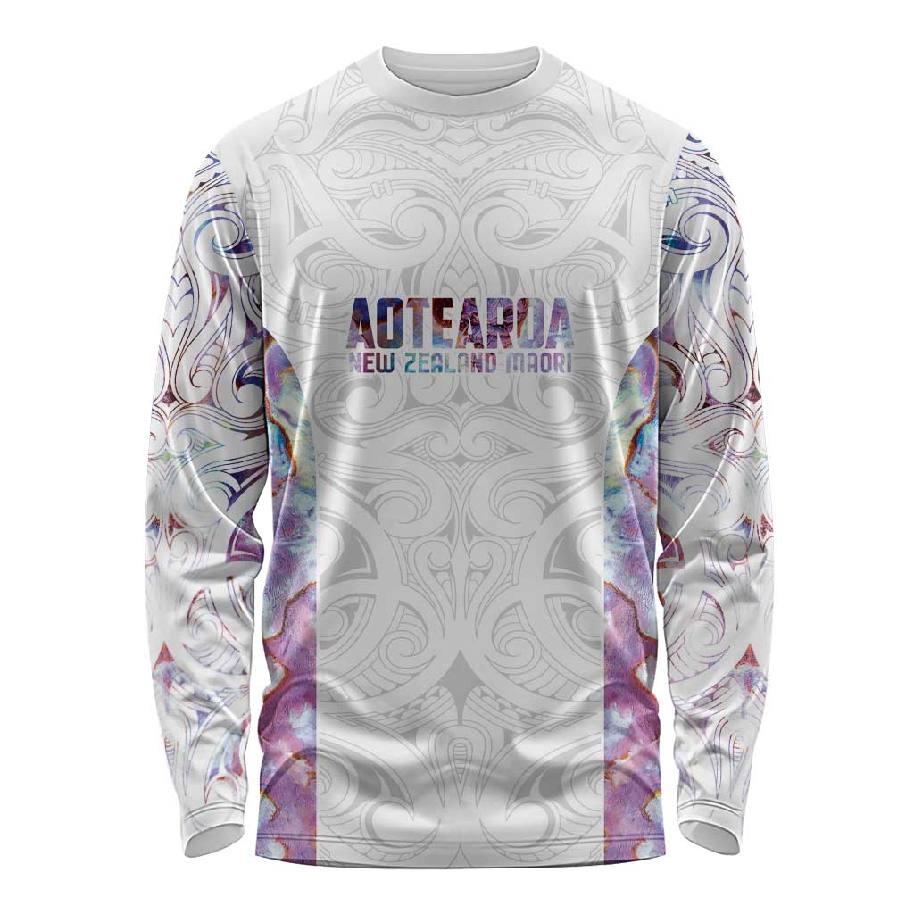 Custom New Zealand Aotearoa Long Sleeve Shirt Pink Maori Paua Shell Indigenous - Polynesian Pride