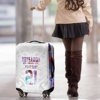 Custom New Zealand Aotearoa Luggage Cover Pink Maori Paua Shell Indigenous - Polynesian Pride