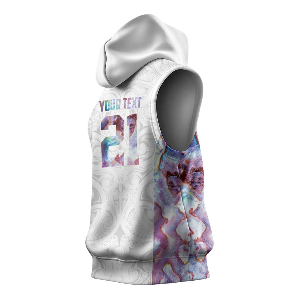 Custom New Zealand Aotearoa Sleeveless Hoodie Pink Maori Paua Shell Indigenous - Polynesian Pride