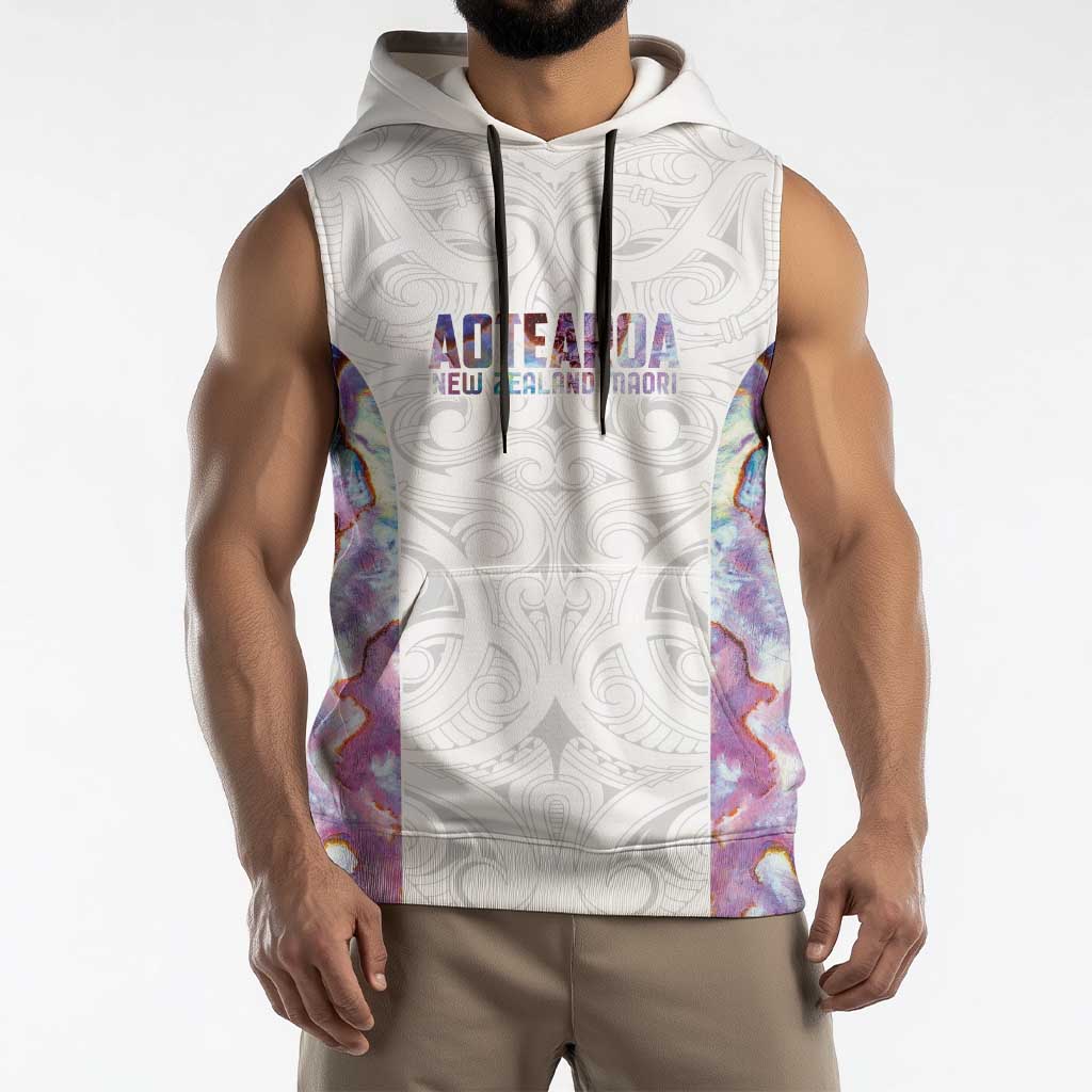 Custom New Zealand Aotearoa Sleeveless Hoodie Pink Maori Paua Shell Indigenous - Polynesian Pride
