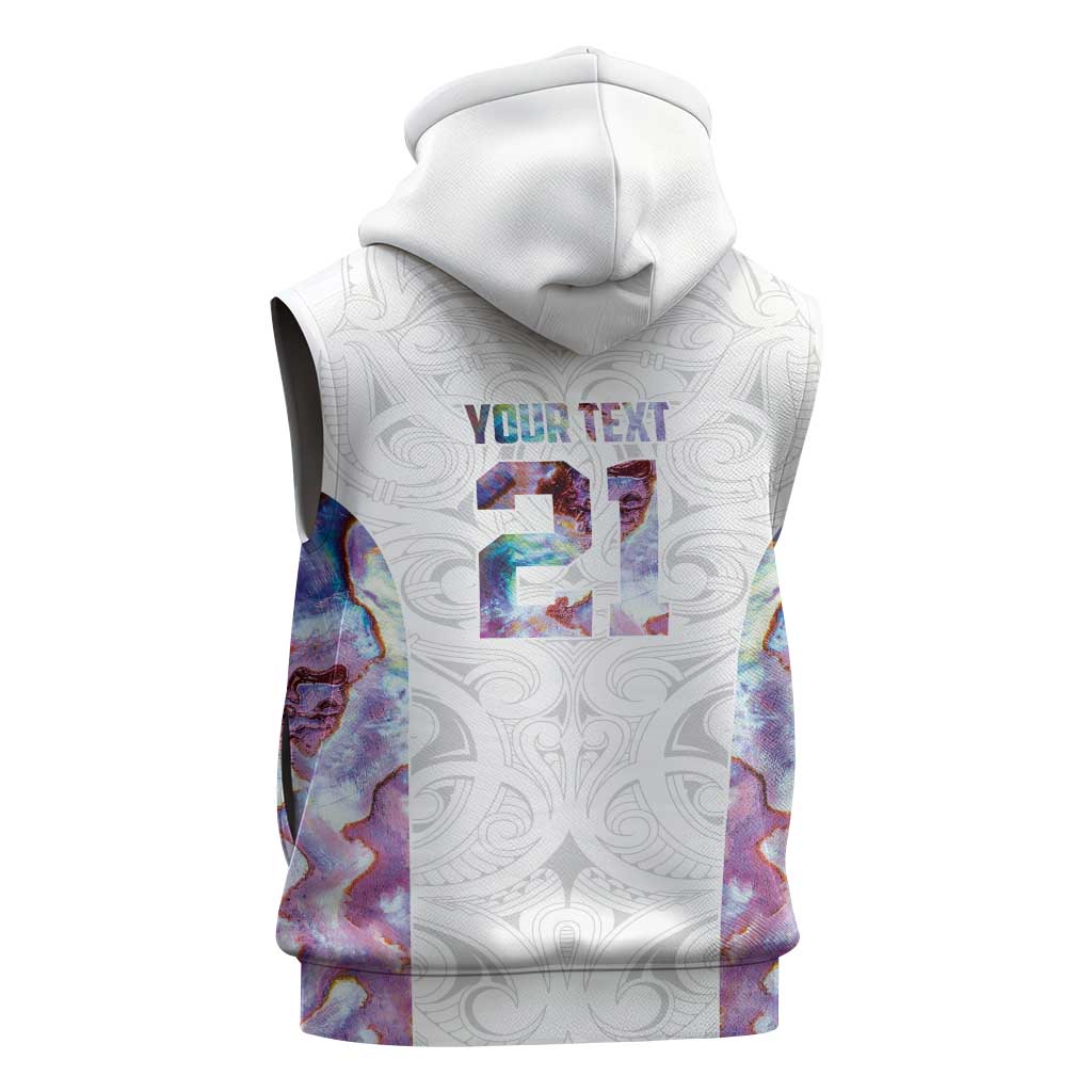 Custom New Zealand Aotearoa Sleeveless Zip Hoodie Pink Maori Paua Shell Indigenous - Polynesian Pride