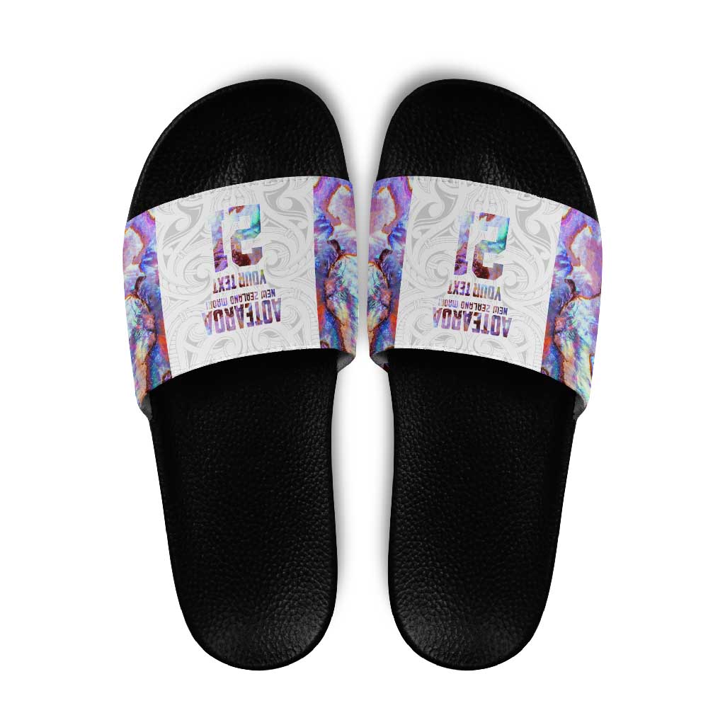 Custom New Zealand Aotearoa Slide Sandals Pink Maori Paua Shell Indigenous - Polynesian Pride