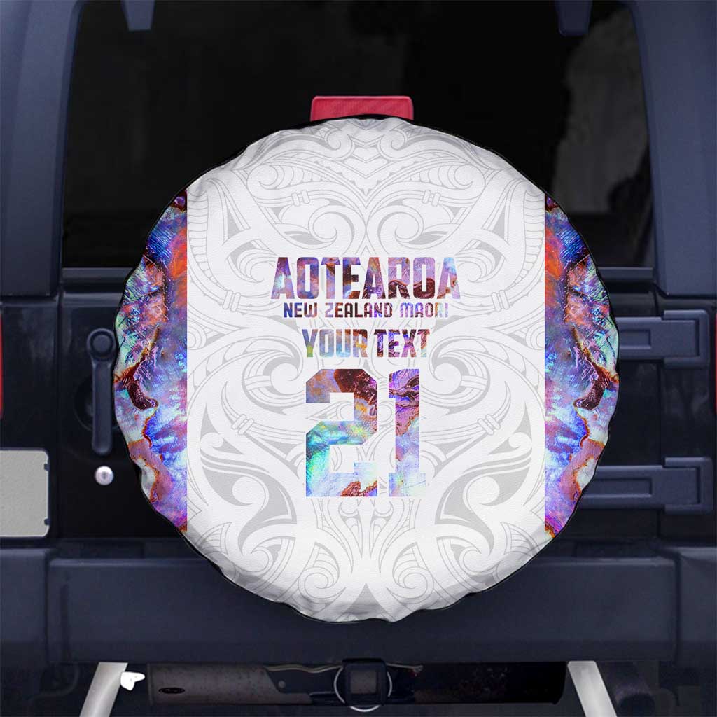 Custom New Zealand Aotearoa Spare Tire Cover Pink Maori Paua Shell Indigenous - Polynesian Pride
