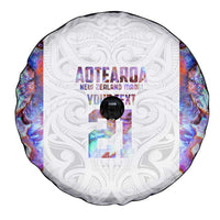 Custom New Zealand Aotearoa Spare Tire Cover Pink Maori Paua Shell Indigenous - Polynesian Pride
