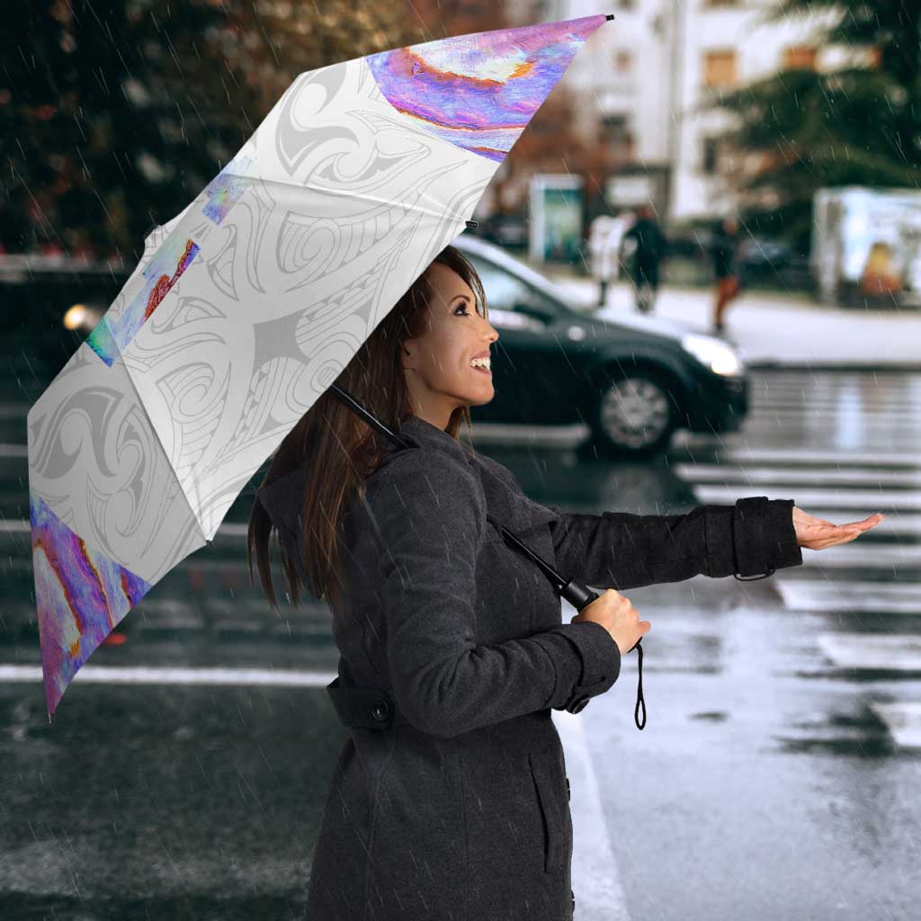 Custom New Zealand Aotearoa Umbrella Pink Maori Paua Shell Indigenous - Polynesian Pride