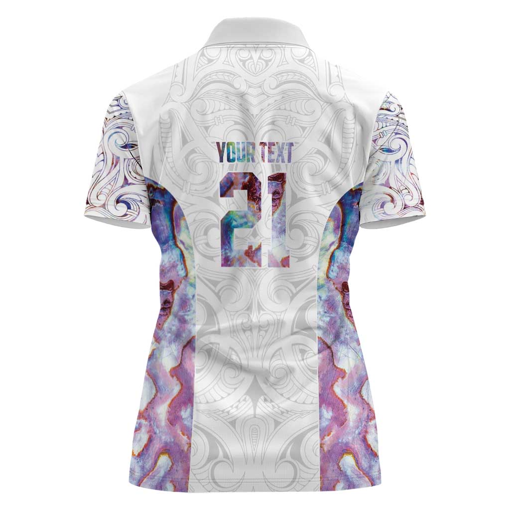 Custom New Zealand Aotearoa Women Polo Shirt Pink Maori Paua Shell Indigenous - Polynesian Pride