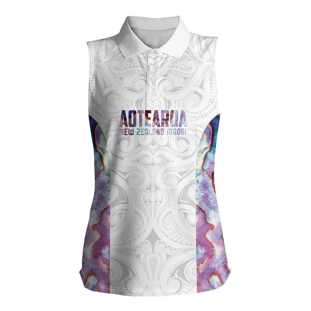Custom New Zealand Aotearoa Women Sleeveless Polo Shirt Pink Maori Paua Shell Indigenous - Polynesian Pride