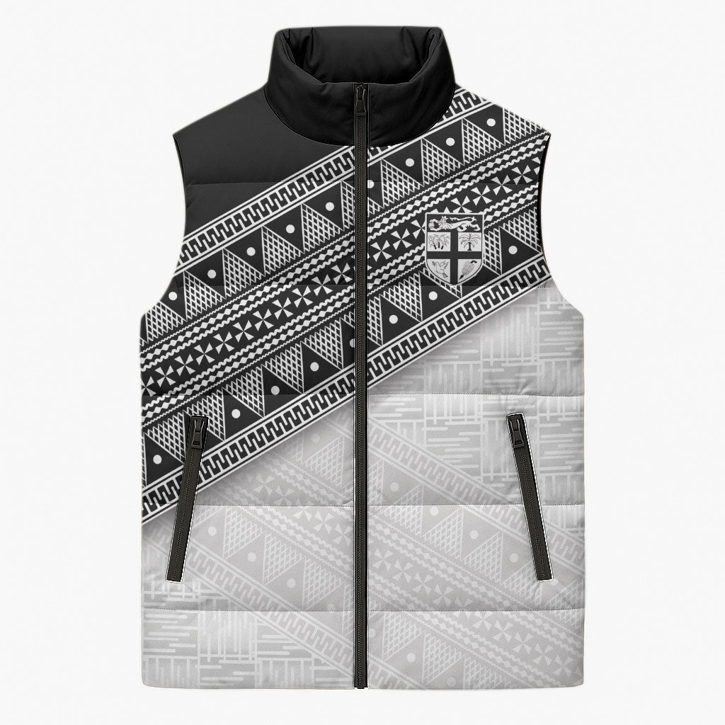2026 Autumn Rugby Nations Fiji Custom Sleeveless Puffer Jacket Fijian Tapa Tribal Lauhala Inspired