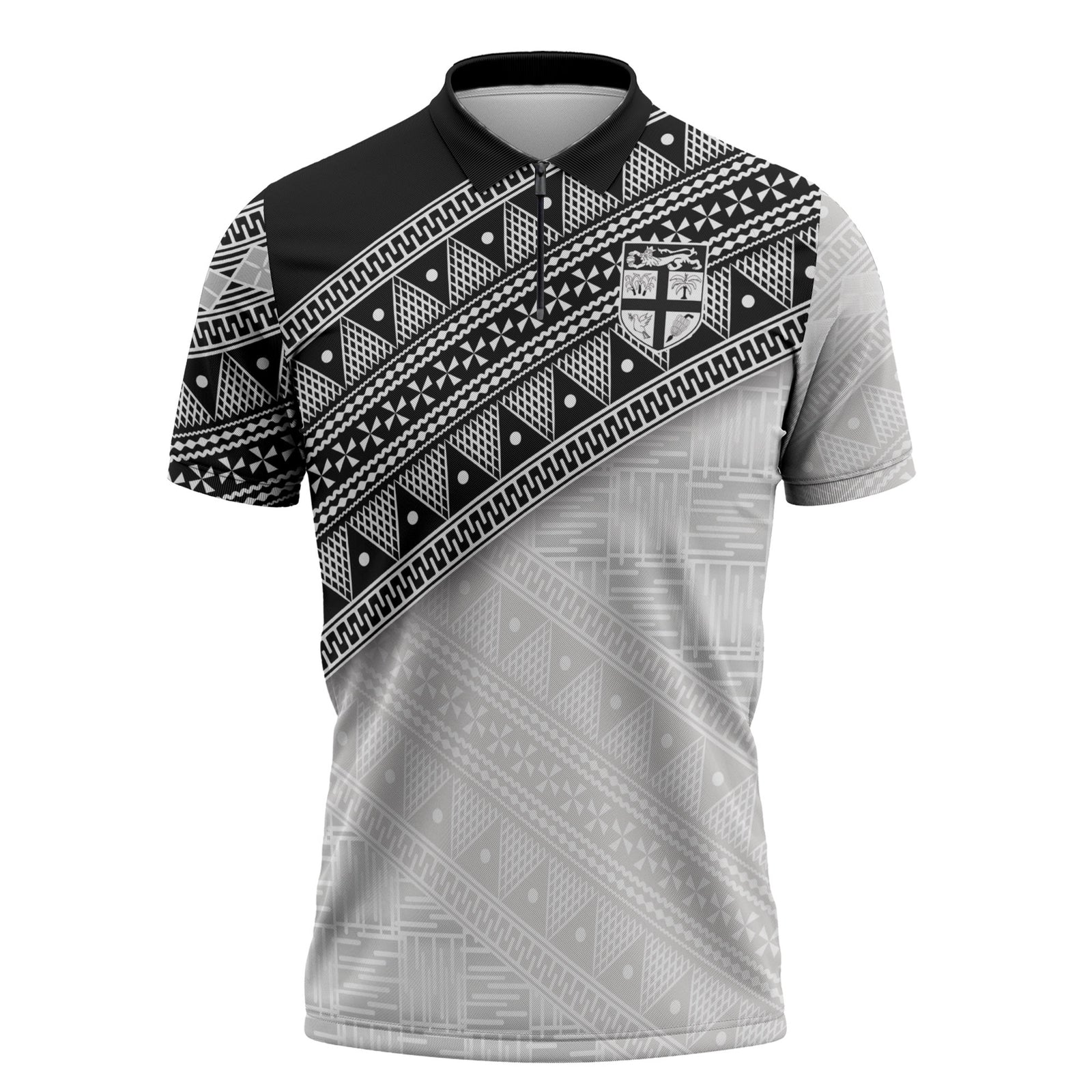 2026 Autumn Rugby Nations Fiji Custom Zipper Polo Shirt Fijian Tapa Tribal Lauhala Inspired
