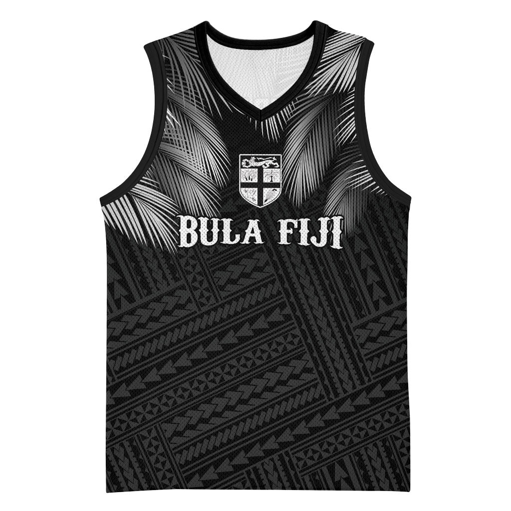 2026 Autumn Rugby Nations Fiji Custom Basketball Jersey Fijian Palm Leaf Tapa Tribal Inspired LT9 Unisex Black - Polynesian Pride