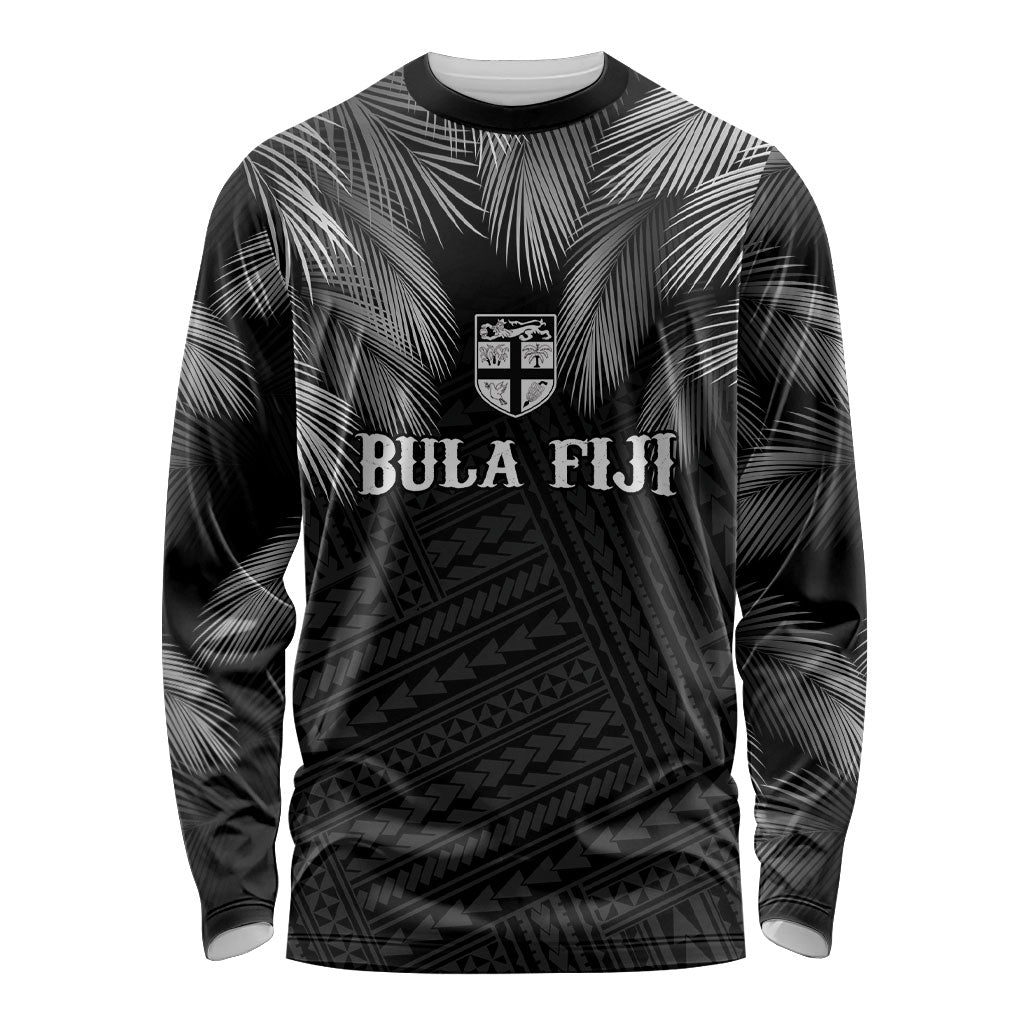 2026 Autumn Rugby Nations Fiji Custom Long Sleeve Shirt Fijian Palm Leaf Tapa Tribal Inspired LT9 Unisex Black - Polynesian Pride