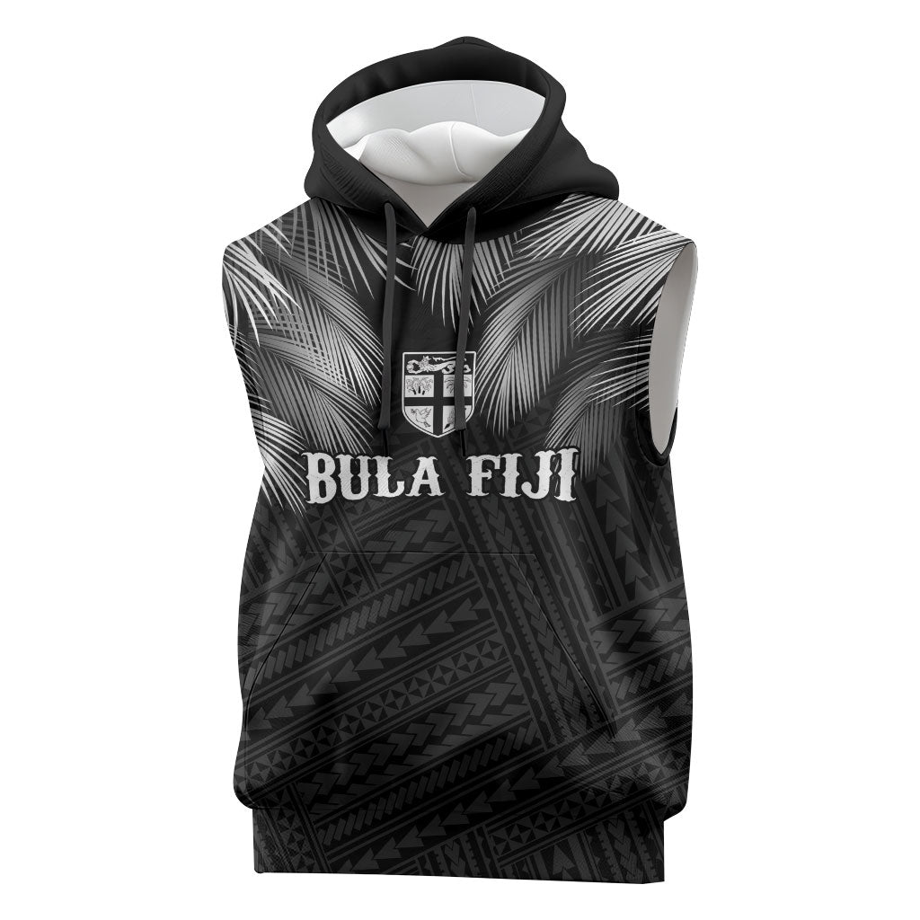 2026 Autumn Rugby Nations Fiji Custom Sleeveless Hoodie Fijian Palm Leaf Tapa Tribal Inspired