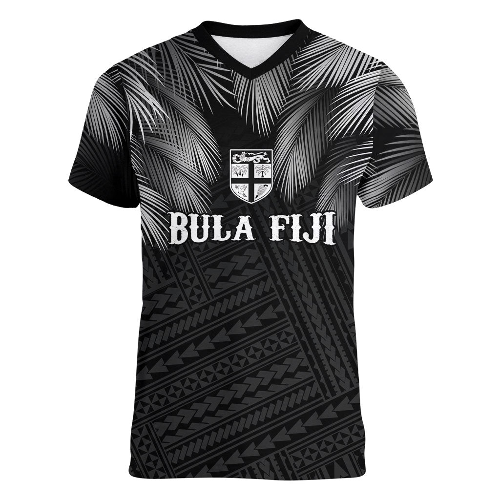 2026 Autumn Rugby Nations Fiji Custom Women V-Neck T-Shirt Fijian Palm Leaf Tapa Tribal Inspired