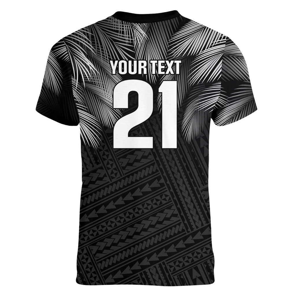 2026 Autumn Rugby Nations Fiji Custom Women V-Neck T-Shirt Fijian Palm Leaf Tapa Tribal Inspired LT9 - Polynesian Pride
