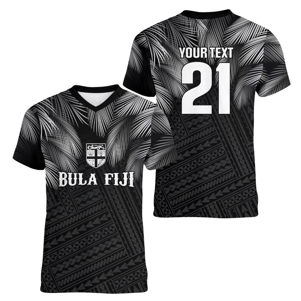 2026 Autumn Rugby Nations Fiji Custom Women V-Neck T-Shirt Fijian Palm Leaf Tapa Tribal Inspired LT9 - Polynesian Pride