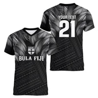 2026 Autumn Rugby Nations Fiji Custom Women V-Neck T-Shirt Fijian Palm Leaf Tapa Tribal Inspired LT9 - Polynesian Pride
