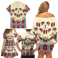 Papua Batik Motif Bird Of Paradise and Native Papuan Shield Family Matching Off Shoulder Short Dress and Hawaiian Shirt LT9 - Polynesian Pride